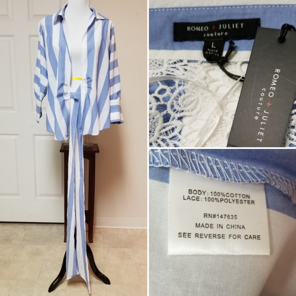 🆕️⬇️Romeo & Juliet Couture Stripe Lace Wrap Blouse - Picture 7 of 8
